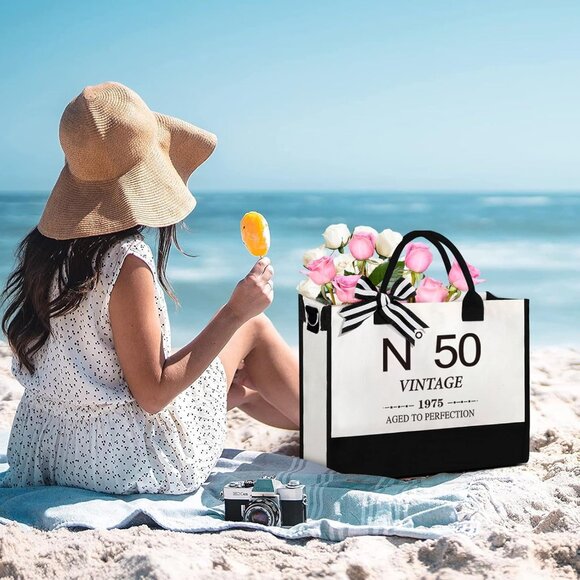 Stylish 50th Birthday Tote Bag Gift Set with Makeup Bag & Fun Accessories - Picture 7 of 7